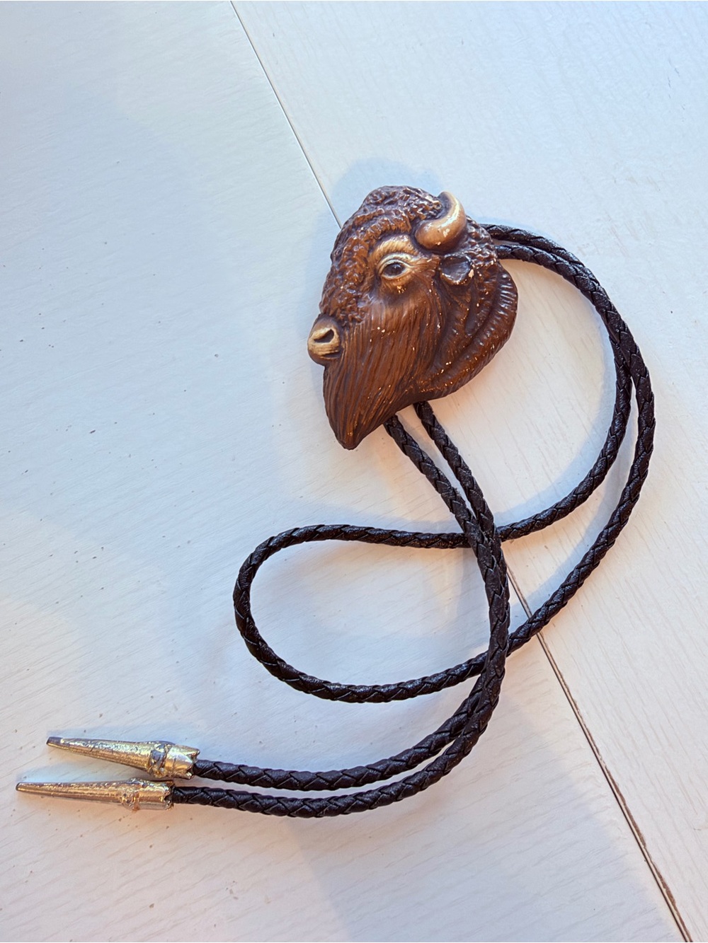 Vintage Western Bolo Tie with Brown Buffalo Head Unisex